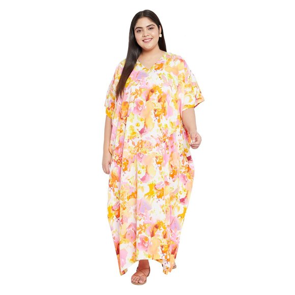 Gypsie Blu Lightweight Floral Printed Caftan Maxi Dress kimono sleeve Night Gown - Picture 3 of 9